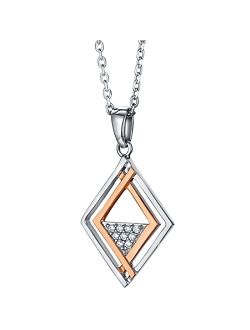 Rose Gold-tone 925 Sterling Silver Embellished Kite Pendant Necklace for Women with 17 inch Chain   3 inch extender, Hypoallergenic Fine Jewelry