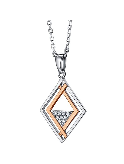 Peora Rose Gold-tone 925 Sterling Silver Embellished Kite Pendant Necklace for Women with 17 inch Chain + 3 inch extender, Hypoallergenic Fine Jewelry
