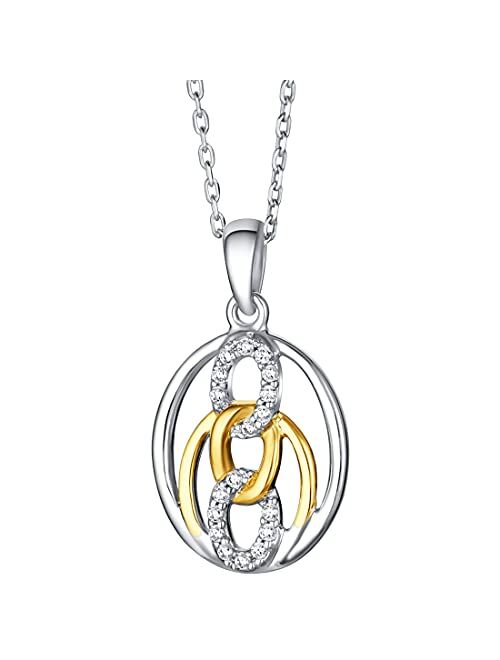 Peora Two-Tone Sterling Silver Infinity Links Pendant Necklace with 17 inch Chain + 3 inch extender