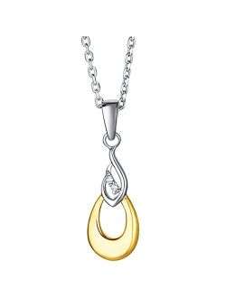 Two-Tone Sterling Silver Double Teardrop Pendant Necklace with 17 inch Chain   3 inch extender