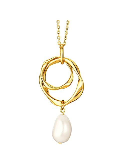 Peora Freshwater Cultured Pearl Drop Organic Pendant Necklace in Sterling Silver with 17 inch Chain + 3 inch extender