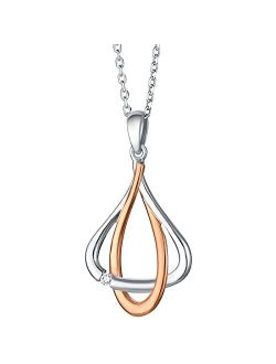 Two-Tone Sterling Silver Linked Dewdrop Pendant Necklace with 17 inch Chain   3 inch extender
