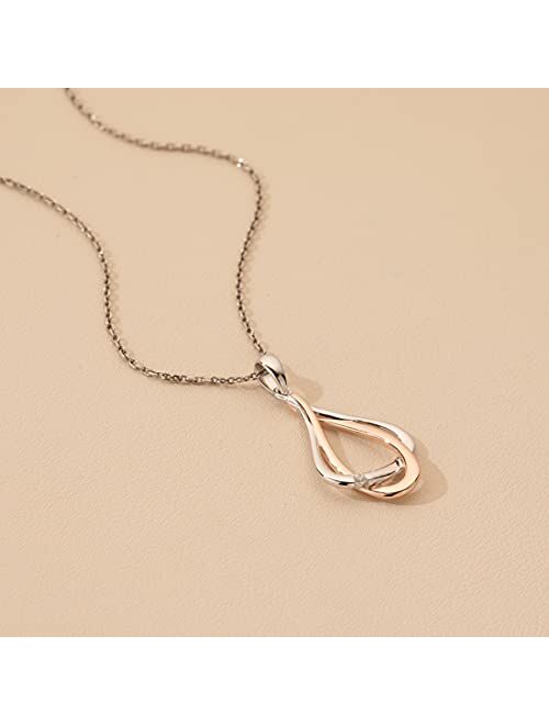 Peora Two-Tone Sterling Silver Linked Dewdrop Pendant Necklace with 17 inch Chain + 3 inch extender