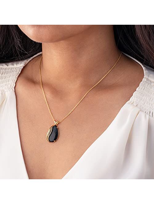 Peora Yellow-Tone Sterling Silver Teardrop Black Onyx Waves Pendant Necklace with 17 inch Chain + 3 inch extender