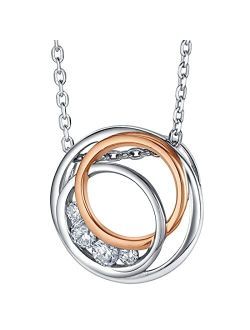 Two-Tone Sterling Silver Infinity Rings Pendant Necklace with 17 inch Chain   3 inch extender