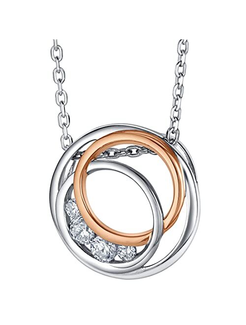 Peora Two-Tone Sterling Silver Infinity Rings Pendant Necklace with 17 inch Chain + 3 inch extender