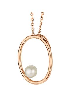 Freshwater Cultured Pearl Gravity Circle Pendant Necklace in Rose-Tone Sterling Silver with 17 inch Chain   3 inch extender
