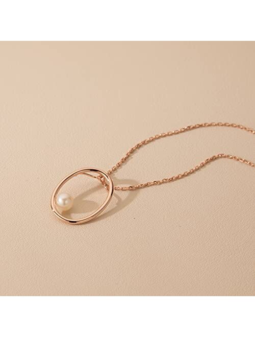 Peora Freshwater Cultured Pearl Gravity Circle Pendant Necklace in Rose-Tone Sterling Silver with 17 inch Chain + 3 inch extender