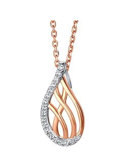 Rose-Tone Sterling Silver Lattice Raindrop Pendant Necklace with 17 inch Chain   3 inch extender