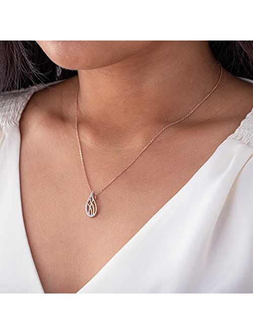 Peora Rose-Tone Sterling Silver Lattice Raindrop Pendant Necklace with 17 inch Chain + 3 inch extender