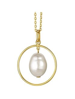 Freshwater Cultured Pearl Pendulum Pendant Necklace in Yellow-Tone Sterling Silver with 17 inch Chain   3 inch extender