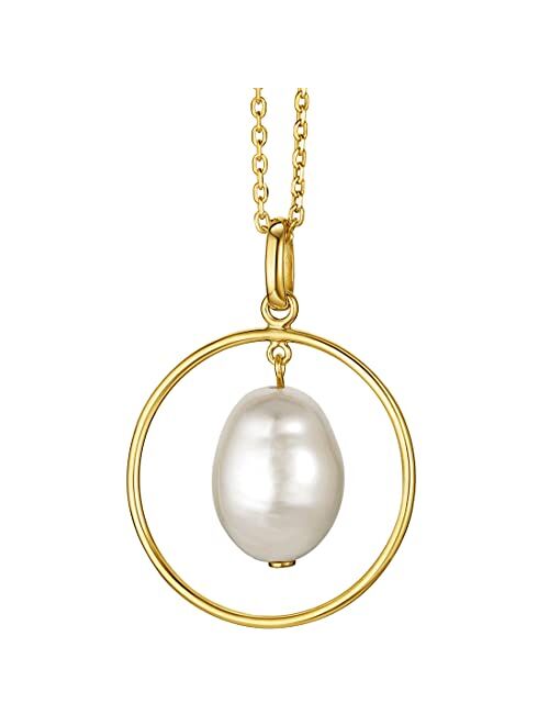 Peora Freshwater Cultured Pearl Pendulum Pendant Necklace in Yellow-Tone Sterling Silver with 17 inch Chain + 3 inch extender