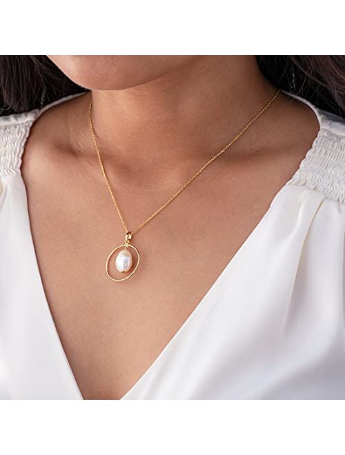 Peora Freshwater Cultured Pearl Pendulum Pendant Necklace in Yellow-Tone Sterling Silver with 17 inch Chain + 3 inch extender