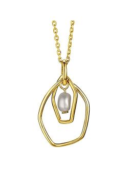 Sterling Silver Organic Circlets Freshwater Cultured Pearl Charm Pendant Necklace with 17 inch Chain   3 inch extender