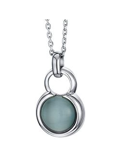 925 Sterling Silver Cat's Eye Amulet Charm Pendant Neckace for Women with 17 inch Chain   3 inch extender