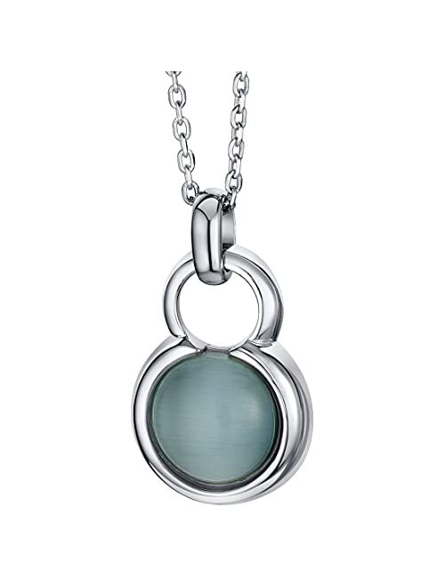 Peora 925 Sterling Silver Cat's Eye Amulet Charm Pendant Neckace for Women with 17 inch Chain + 3 inch extender