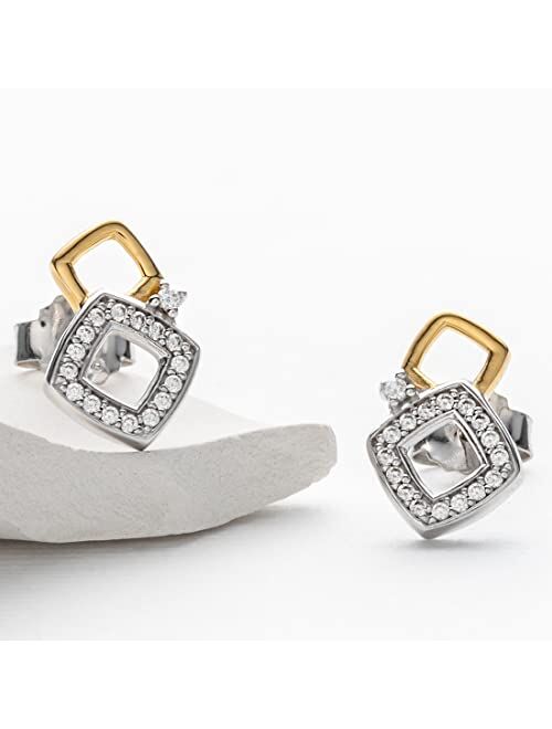 Peora 925 Sterling Silver Geometric Open Squares Earrings for Women, Hypoallergenic Fine Jewelry