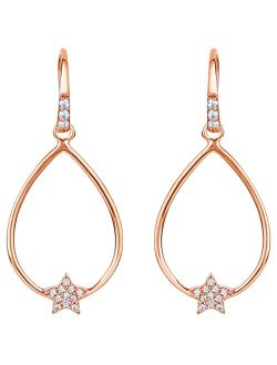 Rose Gold-tone 925 Sterling Silver Floating Star Charm Earrings for Women, Hypoallergenic Fine Jewelry