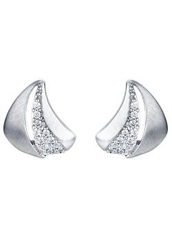 925 Sterling Silver Embellished Fan Earrings for Women, Hypoallergenic Fine Jewelry