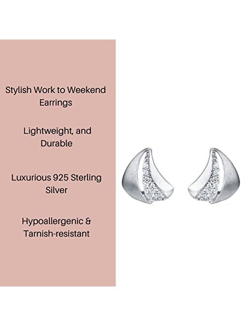 Peora 925 Sterling Silver Embellished Fan Earrings for Women, Hypoallergenic Fine Jewelry