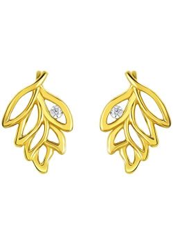 Yellow-Tone 925 Sterling Silver Falling Leaves Earrings for Women, Hypoallergenic Fine Jewelry