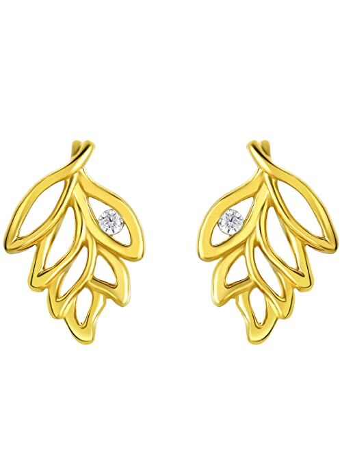 Peora Yellow-Tone 925 Sterling Silver Falling Leaves Earrings for Women, Hypoallergenic Fine Jewelry