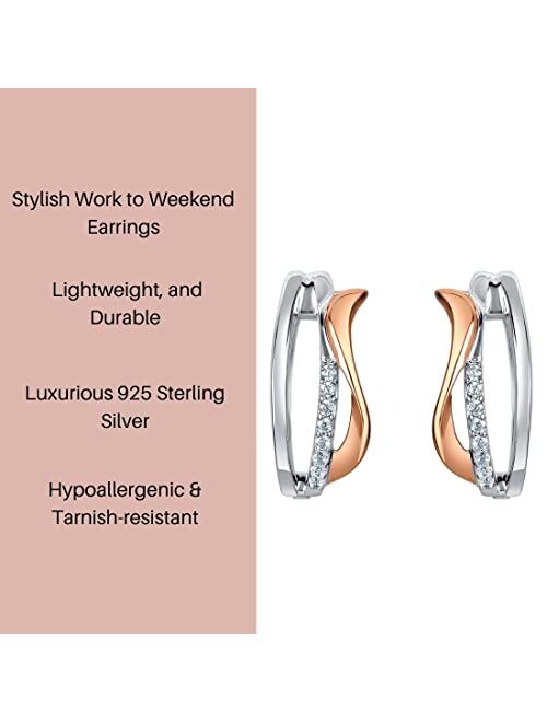 Peora 925 Sterling Silver Ribboned Tide Small Huggie Hoop Earrings for Women, Hypoallergenic Fine Jewelry