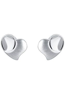 925 Sterling Silver Tilted Dainty Heart Earrings for Women, Hypoallergenic Fine Jewelry