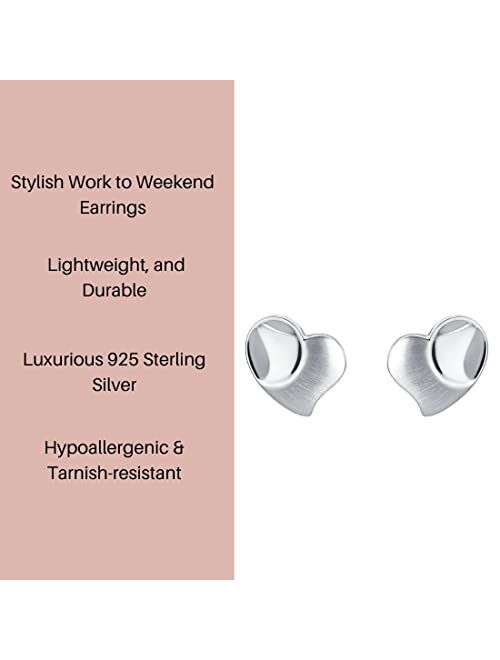 Peora 925 Sterling Silver Tilted Dainty Heart Earrings for Women, Hypoallergenic Fine Jewelry