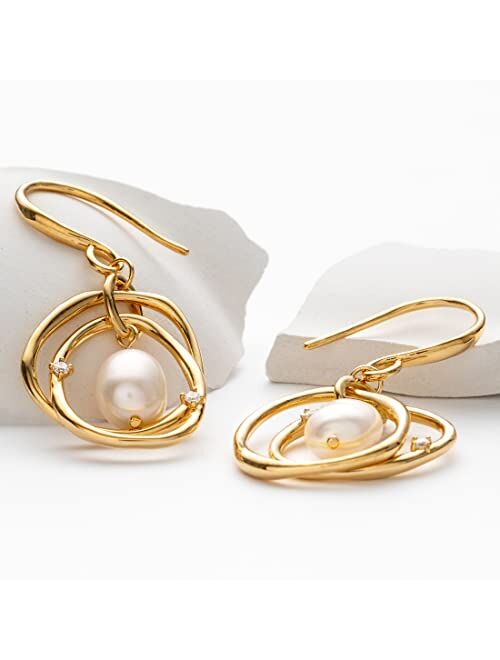 Peora Yellow-Tone 925 Sterling Silver Freshwater Cultured Pearl Wreath Drop Earrings for Women, Hypoallergenic Fine Jewelry