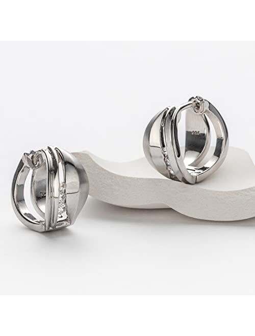Peora 925 Sterling Silver Waves Huggie Hoop Earrings for Women, Hypoallergenic Fine Jewelry