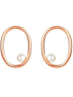 Freshwater Cultured Pearl Gravity Circle Earrings for Women in Rose Gold-tone 925 Sterling Silver, Hypoallergenic Fine Jewelry