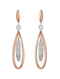Rose Gold-tone 925 Sterling Silver Floating Teardrop Earrings for Women, Hypoallergenic Fine Jewelry