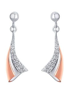 Rose Gold-tone 925 Sterling Silver Winged Fan Drop Earrings for Women, Hypoallergenic Fine Jewelry