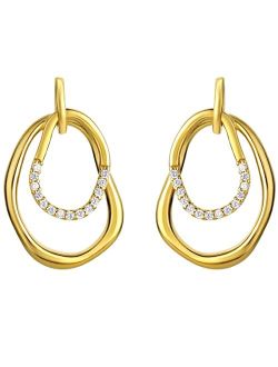 Yellow-Tone 925 Sterling Silver Organic Hoop Earrings for Women, Hypoallergenic Fine Jewelry
