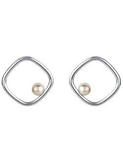 Freshwater Cultured Pearl Gravity Square Earrings for Women in 925 Sterling Silver, Hypoallergenic Fine Jewelry