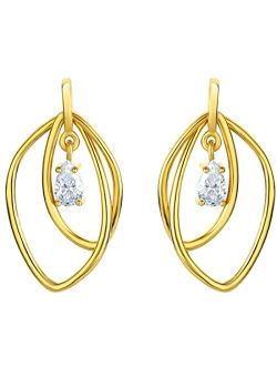 Yellow-Tone 925 Sterling Silver Lotus Petal Drop Earrings for Women, Hypoallergenic Fine Jewelry