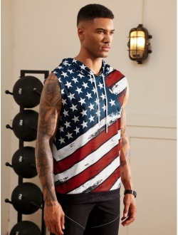 Arvilhill Men's 4th of July American Flag Sleeveless Tank Tops Hooded Patriotic Muscle Shirt