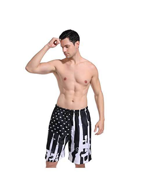 SARA NELL Mens American Fashion Breathable Beach Board Shorts Gun Design American Flag Swim Trunks Quick Dry