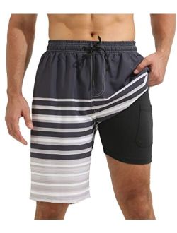 XSKJY Mens Swim Trunks with Compression Liner 9" Swim Trunks Quick Dry Surfing Summer Beach Shorts Swimsuit Sports Shorts