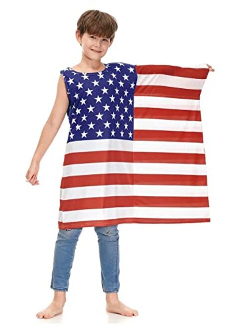 BesserBay Kid's July 4th American Flag Cape Patriotic Cloak Costume 3-13 Years