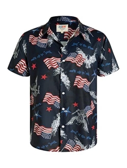 Arvilhill Men's 4th of July American Flag Short Sleeve Button Down Shirt