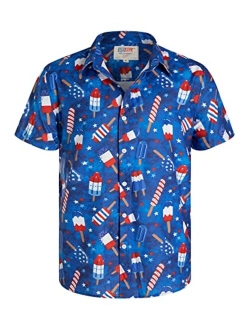 Arvilhill Men's 4th of July American Flag Short Sleeve Button Down Shirt