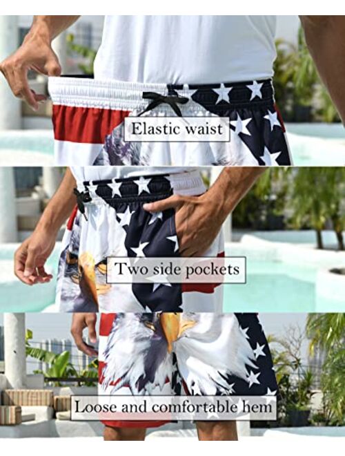 RAISEVERN Men's Swim Trunks Quick Dry Board Shorts Funny Hawaiian Beachwear with Pocket