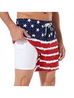 BRISIRA Swim Trunks Men Quick Dry Swim Shorts 5 inch Inseam Stretch Water Beach Shorts with Compression Liner Zipper Pocket