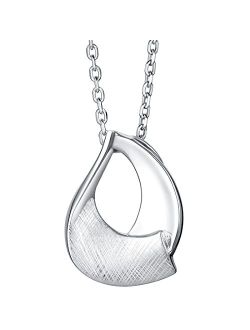 925 Sterling Silver Sculpted Open Teardrop Pendant Necklace for Women with 17 inch Chain   3 inch extender, Hypoallergenic Fine Jewelry