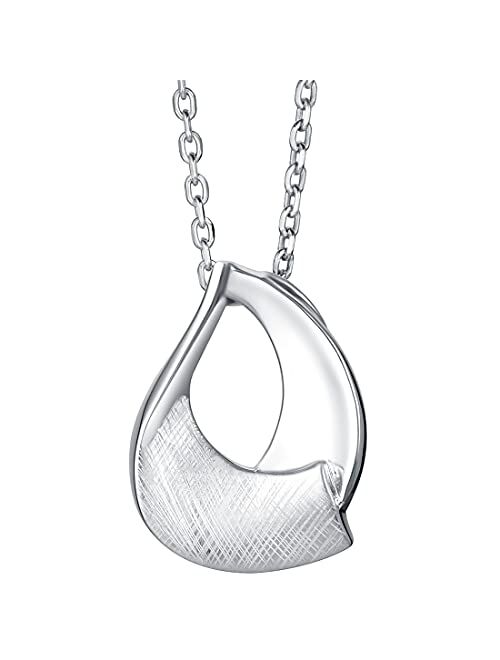 Peora 925 Sterling Silver Sculpted Open Teardrop Pendant Necklace for Women with 17 inch Chain + 3 inch extender, Hypoallergenic Fine Jewelry