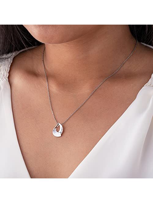 Peora 925 Sterling Silver Sculpted Open Teardrop Pendant Necklace for Women with 17 inch Chain + 3 inch extender, Hypoallergenic Fine Jewelry