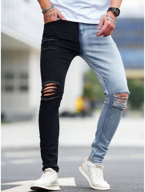 Shein Men Two Tone Ripped Skinny Jeans