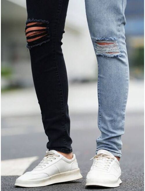 Shein Men Two Tone Ripped Skinny Jeans
